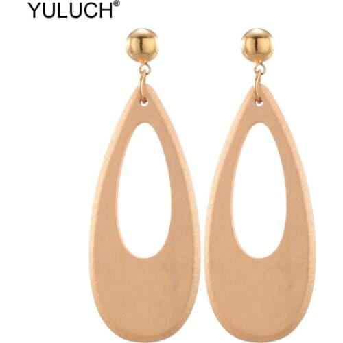 YULUCH 2019 Bohemian Fashion Gold Long Hollow Wood Clip Stud Earrings Vintage Statement Earings For Women Lady Girls Party Gifts