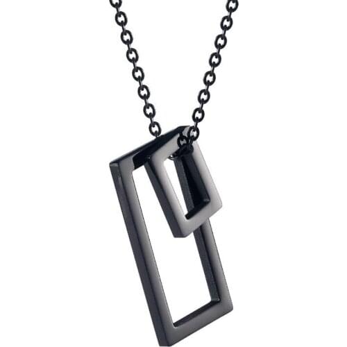 Stainless Steel Double Black Rectangle Pendant Necklace Men Women Minimalism Geometry Jewelry Gift For Him