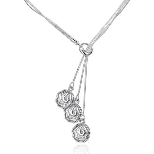 ZEMIOR White Three Rose Flower Pendant Necklaces Plant Romantic Necklace For Women Valentine Day Gift Hot Sale Fashion Jewelry