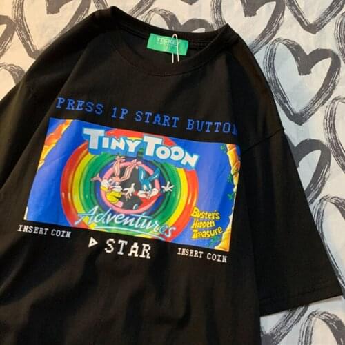 Vintage Fun Cartoon T Shirts Women Fashion Streetwear Oversized Tshirts 2021 Summer New Plus Size Tops Kawaii Teens Clothes Tees