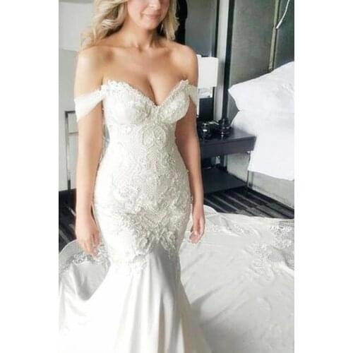 Lace Mermaid Wedding Dress for Bride 2021 Off Shoulder Wedding Bridal Gowns Satin Vestido De Novia