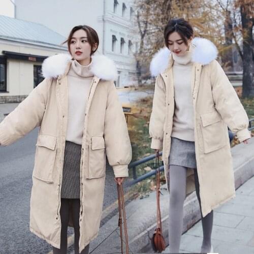 Bella Philosophy Women Solid Winter Warm Cotton-padded Girls Long Thickening Loose Coat Female Fur Collar Outwear parkas