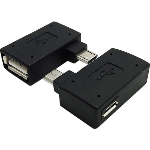 1 Pair (Left+Right) 90 Degree Angled Micro-USB 2.0 to OTG Host Adapter with USB Power Connector For Mobile Phone Tablet