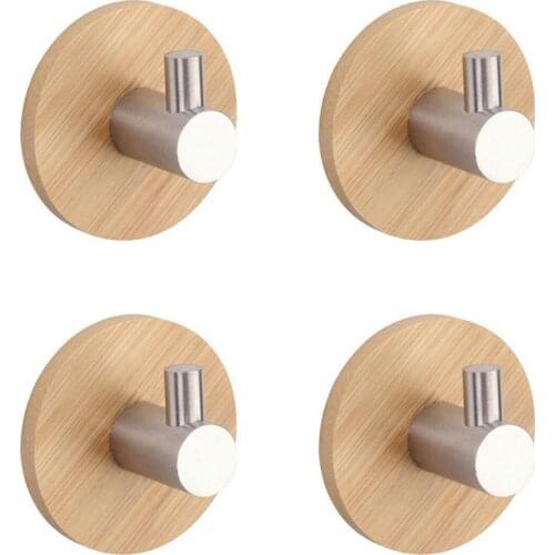 4pcs/set Universal Self Adhesive Hook Bamboo Metal Hook Wall Clothes Key Hanger Towel Holder Door Hook For Bathroom Kitchen
