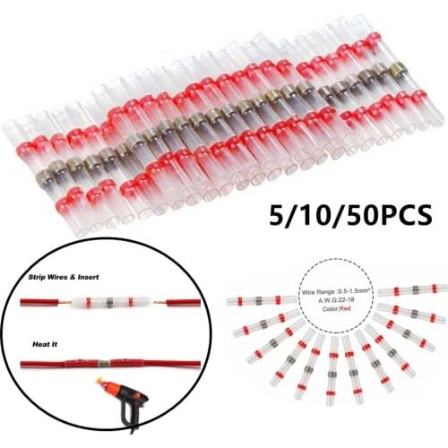 10/20/50PCS Heat Shrink Soldering Seal Sleeve Terminals Insulated Waterproof Butt Electrical Wire Connectors Soldered Terminals