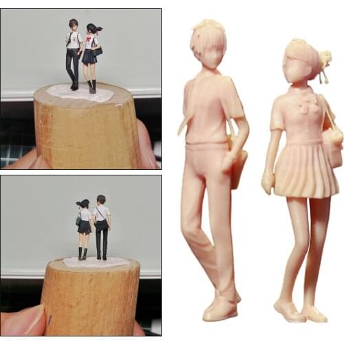 2pcs 1/64 DIY Painting Boy and Girl Students Mini PVC People Scenario Accs