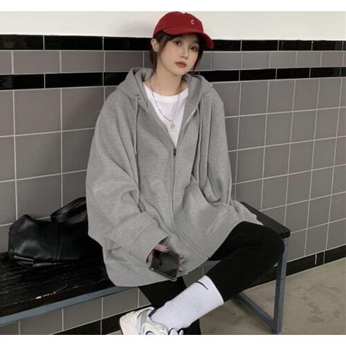 2021 Spring Autumn New Fashion Women Long Sleeve Hooded Sweatshirts Loose Oversize Zipper Outwear Coat Casual Hoodies