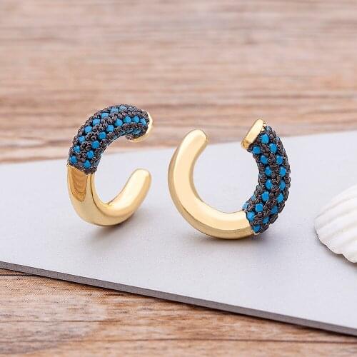 2021 Trend Geometric Blue/Green/Purple Colors Ear Cuffs Clip Earrings Copper Zircon Crystal No Piercing-Clip On Earrings Gift
