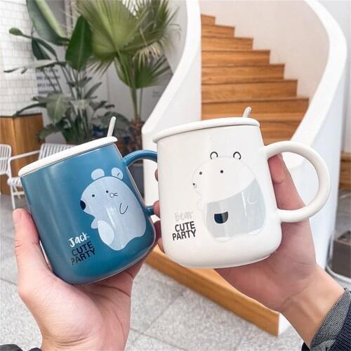 400ml Pig Animals Printed Ceramic Cup with Lid Coffee Mug Tea Milk Creative Trend Couple Cup For Girls Kids Student Gift Cup