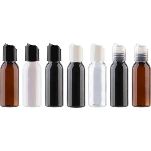 50pc 30ml Small Travel Empty Black Plastic Cosmetics Lotion Bottle With Disc Screw Lid Shampoo PET Containers Shower Gel bottle