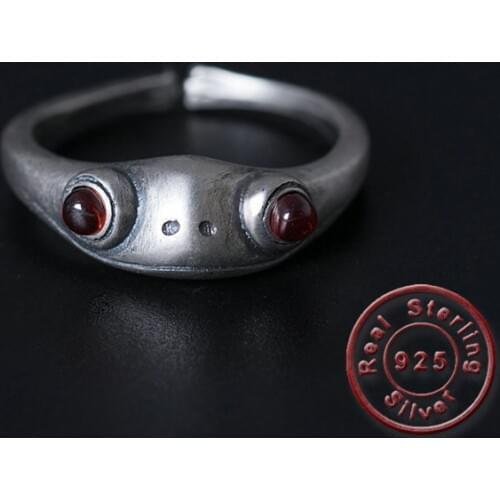 Amxiu Vintage Retro S925 Silver Ring Natural Stone Frog Ring Handmade Jewelry Adjustable Open Rings For Women Men Accessories