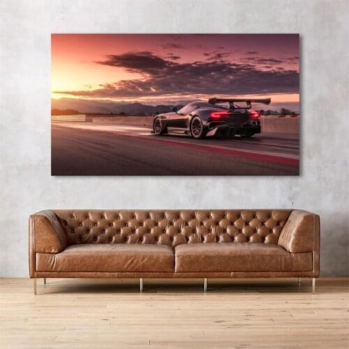 Astons Martin Vulcan Black Race Car Supercar Sunset Track Wall Art Posters and Prints Canvas Paintings for Living Room Decor