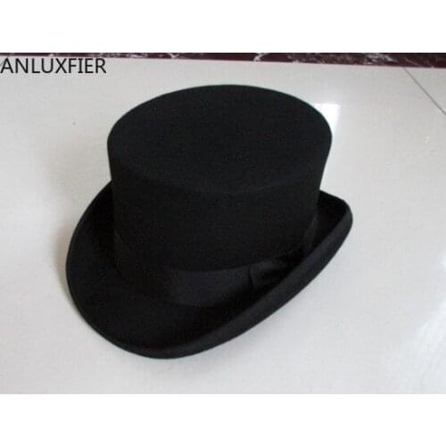 B-8114 British Men Women Wool Fedora Steampunk Top Hat Cylinder Magician Magic Cap Good Package Wool Fedoras Cap 12cm High
