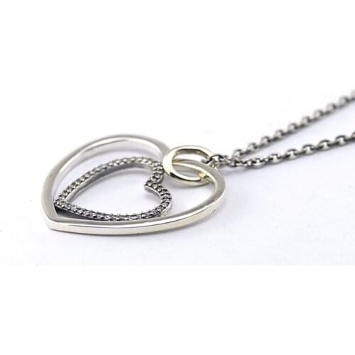 CKK 925 Sterling Silver Heart to Heart Necklaces Pendants For Women Original Jewelry Making Wedding Gift