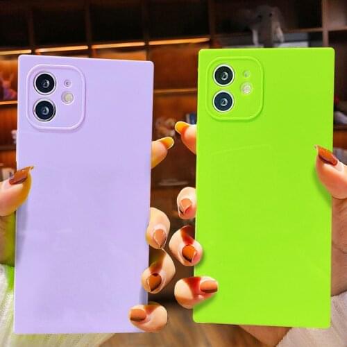 Candy Color Square Phone Case For iPhone 12 11 Pro Max XR XS Max X 7 8 Plus 12 Mini 11 Shockproof Camera Protection Back Cover