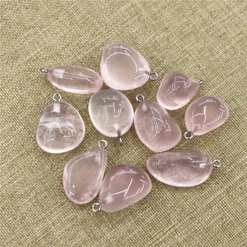 30pcs Natural Stone Pendant Irregular Shape Reiki Healing Rose Quartzs Pendant for Jewelry Making DIY Necklace