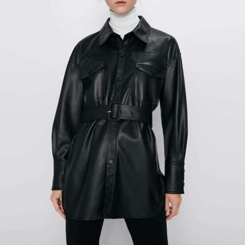 Punk Faux Leather Jacket with Belt Women Fashion Cool Jacket Streetwear Spring Autumn Motorcycle Coat Full Sleeve Solid Colors