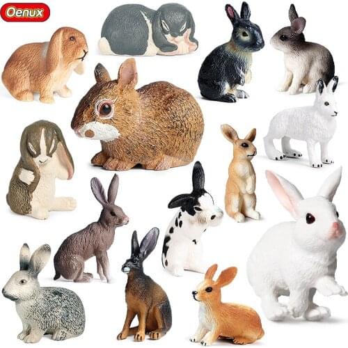Oenux Simulation Cute Poultry Farm Animals Model Rabbit Bunny Wild Hare Miniature Action Figures Educational Toy Gift For Kids