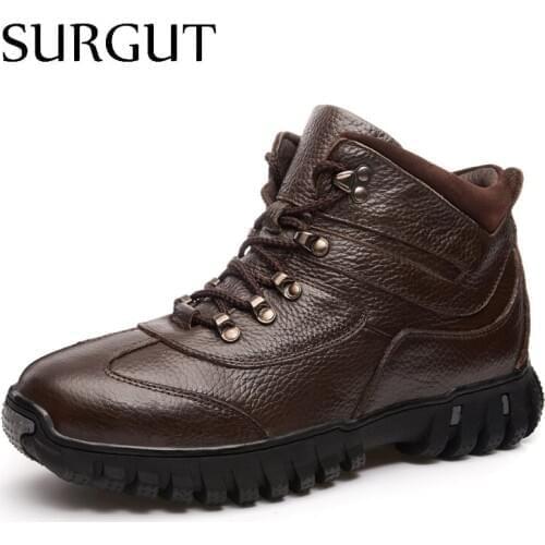 SURGUT Genuine Leather Military Men Boots Combat Men Infantry Tactical Army Quality Boots Supper Warm Fur Winter Men Snow Boots
