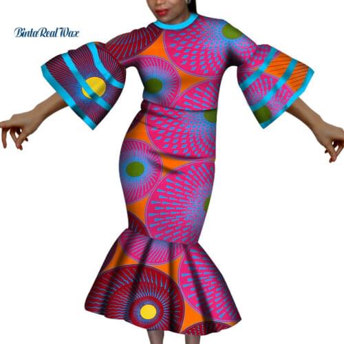 New African Dresses for Women Bazin Riche Ruffles Sleeve Print Long Evening Dresses Party Vestidos Women African Clothing WY3598