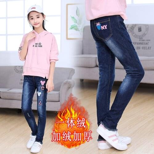 Skinny Pants Girls Jeans Winter Thick Velvet Warm Long Trousers Girls Leggings Stretch Jeans Denim Pencil Pants for 4-14 Years