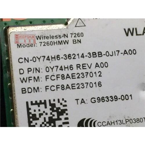 Original CN-0Y74H6 0Y74H6 Y74H6 FOR DELL 5537 Wireless-n 7260 7260hmw Bn Half Mini Pcie Pci-express Wlan Wifi Card fully tested