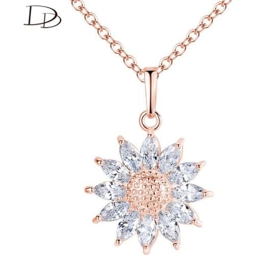 DODO Sunflower Pendant Necklaces For Women Rose Golden/ Silvery Fashion Jewelry Link Chain Collier AAA Cubic Zircon Bijoux N335
