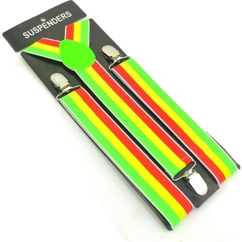 Men Women Suspender Unisex Clip-on Braces Elastic 3.5cm wide suspender "Green/Yellow/Red" stripe Pattern Suspenders for man Belt