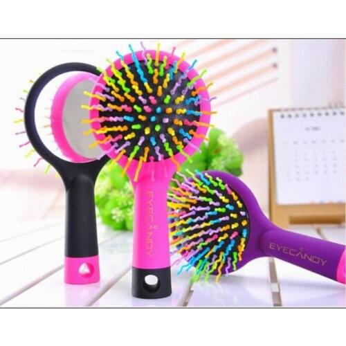 Detangle hair care two-in-one rainbow volume anti-static comb with mirror as air cushion massage comb scalp massager hairbrush