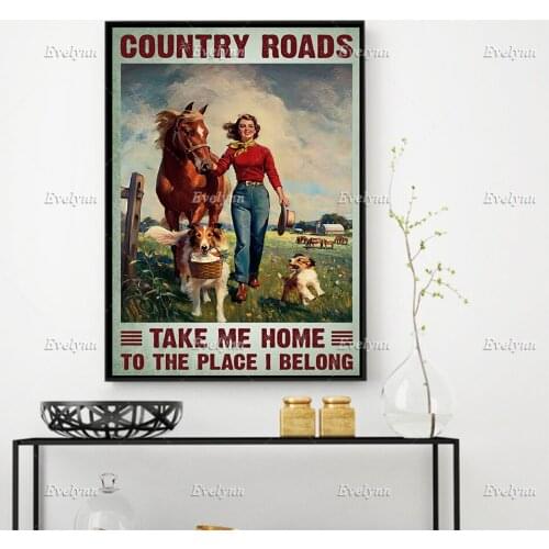 Country Roads Retro Poster,Take Me Home,Country Girl Wall Art ,Southern Saying, Farmhouse Home Decor Canvas,Farm Girl Art Print