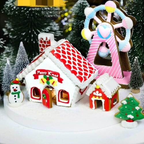 Christmas Gingerbread House, Ferris Wheel Mould Stainless Steel Fondant Biscuits Gingerbread Man Snowman Elk Cut cookie tools