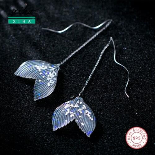Disc Mermaid Fish Tail Long Tassel Bohemian Drop Earrings for Women Fashion Jewelry Korean Fashion 925 Sterling Silver Earring