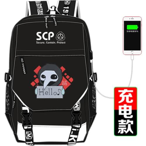 SCP Special Containment Procedures Foundation School Bag Printing Backpack USB Charging Laptop Backpack Canvas Travel Bags