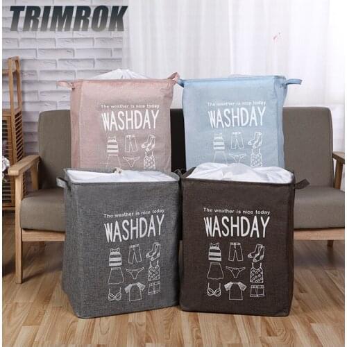 TRIMROK 75L Large Laundry Basket Folding Storage Organizer Box Laundry Hamper With Drawstring Cover Linen Toy Storage Basket