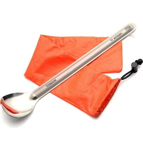 Tiartisan Titanium Long Spoon with Polished Bowl Camping Long Handle Spoon Outdoor Picnic Backpacking Flatware long spoon