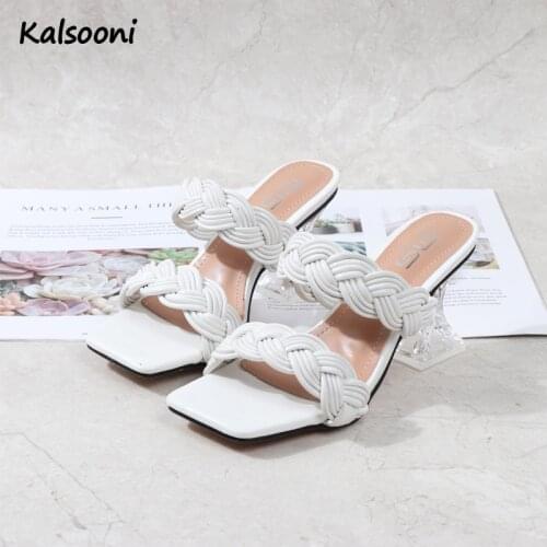 Kalsooni Woven solid color large size sandals and slippers fashion ladies one-line slippers