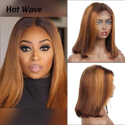 Highlight Bob Wig Straight Human Hair Wigs Short Bob 4x4 Lace Front Wig Ombre With Natural Hairline Brazilian Remy Colored Wigs