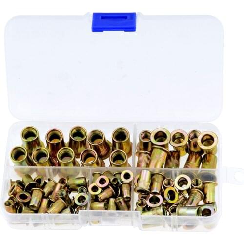 210/165/100pcs Box Carbon Steel Rivet Nuts Carbon Steel M3 M4 M5 M6 M8 M10 M12 Flat Head Rivet Nuts Set Hardware Parts