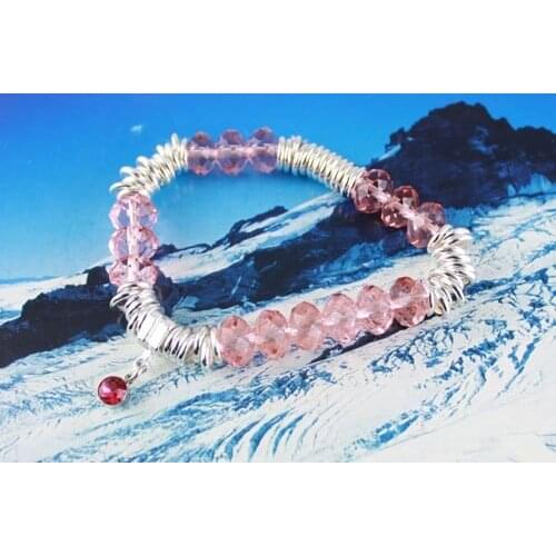 15PCS Pink Beads Silver Color plate link bracelet #20139