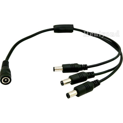 2Pcs/Lot 1 to 3 DC Power Plug 1 Female To 3 Male Jack 3-Port Splitter 5.5mm x 2.1mm Adapter Adaptor Cable for CCTV Camera or Led