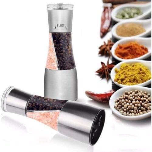2 in 1 Salt & Pepper Mill Grinder Seasoning Manual Grinding Stainless Steel Pepper Bottle Kitchen Tools Cooking Accessories