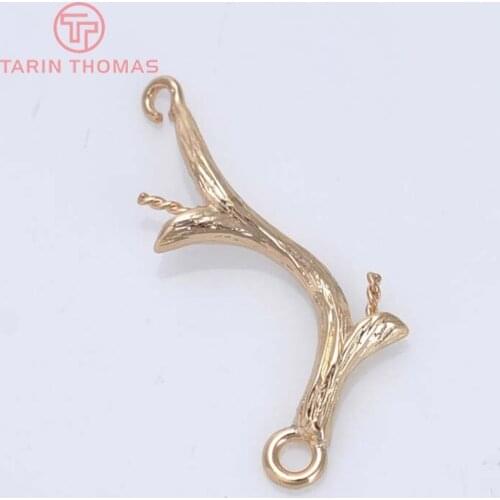 10PCS 24MM 24K Champagne Gold Color Plated Brass Branch Charms Earrings Connector High Quality Diy Jewelry Accessories