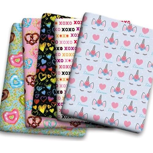 50*150cm Unicorn Heart Xoxo Cartoon Pattern Printed Polyster Cotton Liverpool Bullet Fabric for DIY for Handmade By Yards