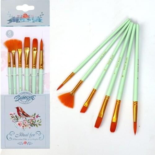 6pcs Nylon Hair Wooden Handle brush art supplies acrylic brush watercolor brush art sets brush set drawing brushes