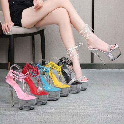 HOKSZVY Womens Sandals Ankle Strap High HHeels Sexy Womens Shoes Catwalk Pole Dance Crystal Nightclub Woman Slipper LFD