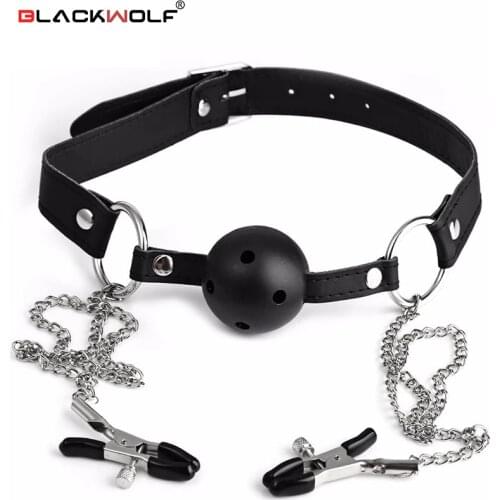 Black wolf sex toys Ring Gag Flirting Open Mouth with O-Ring during sexual bondage ,BDSM and adult erotic play for couples