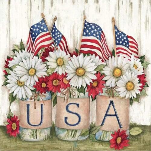 Decorated Beautiful Patriotic Garden Flag Diamond Painting Round Full Drill DIY Needlework Mosaic Embroidery 5D Cross Stitch