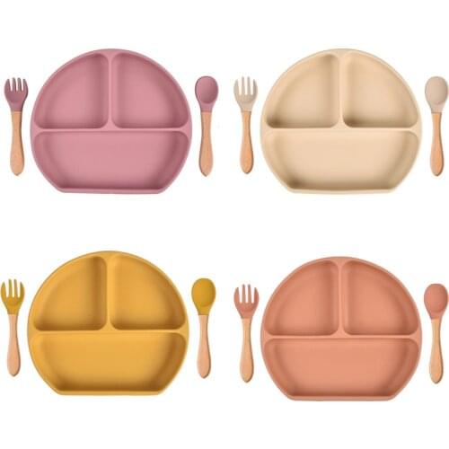 Baby Silicone Dinner Plate Integrated Childrens Tableware Supplementary Food Bowl Non-Slip Anti-Fall Tray Dishes With Sucker