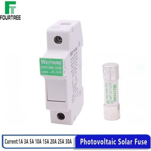 1Set Photovoltaic Solar Fuse Holder With 10*38mm DC 1000V 1A 3A 5A 10A 15A 20A 25A 32A For Combiner Box Solar System Protection
