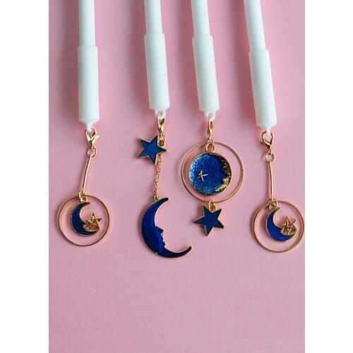 24 pcs/Lot Blue Moon & Star gel pens 0.5mm Black color pen for writing Wholesale Stationery gift Office school supplies F538